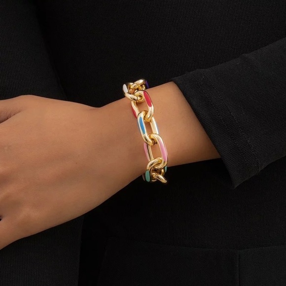 Zara Gold Hallow Link Chain Color Rainbow Hot Ceramic Glaze Adjustable Chocker - Picture 13 of 16